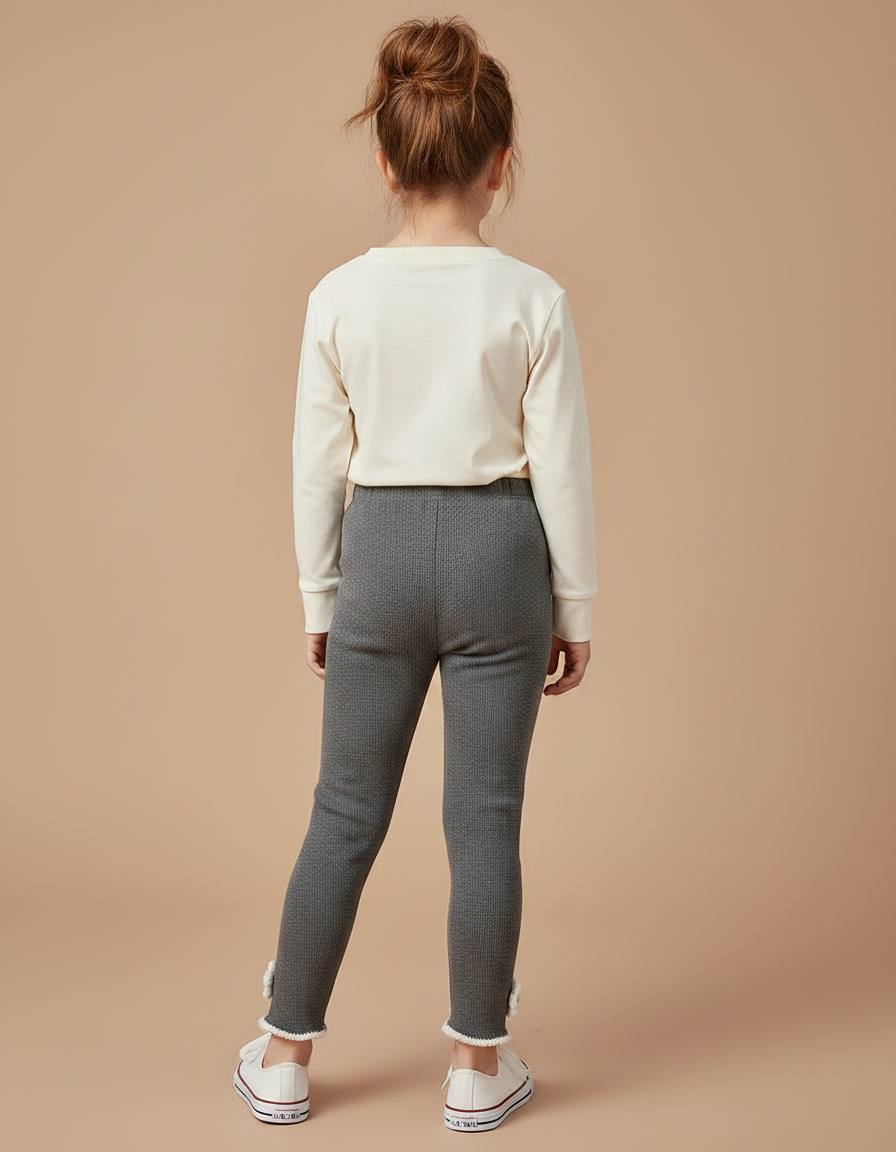 Pantalon Gris Legging Fille Fleur Tricoté Chaud - Maille - vue 2