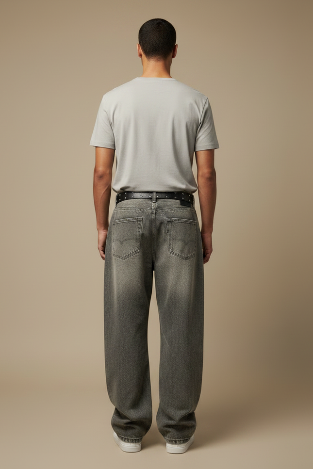 Pantalon Gris Jean Ample Décontracté Homme Y2K - vue 2