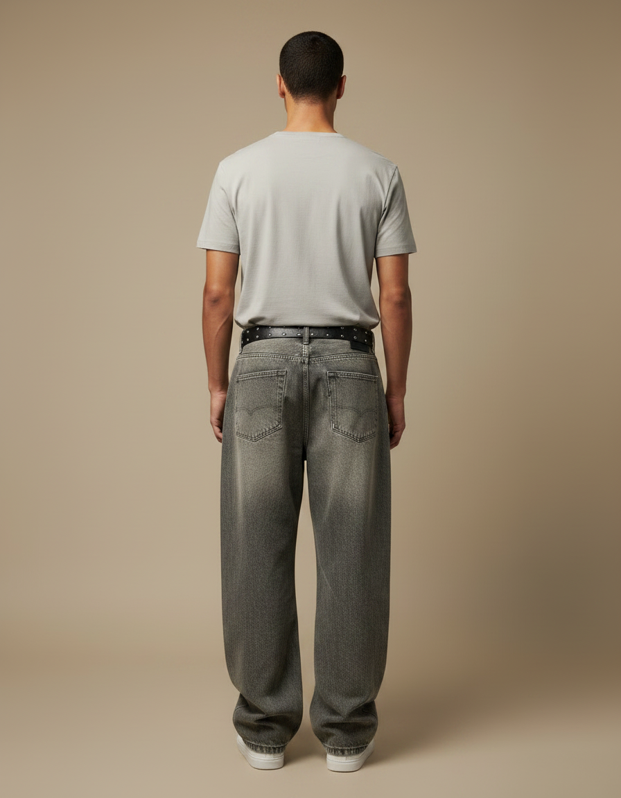 Pantalon Gris Jean Ample Décontracté Homme Y2K - vue 2