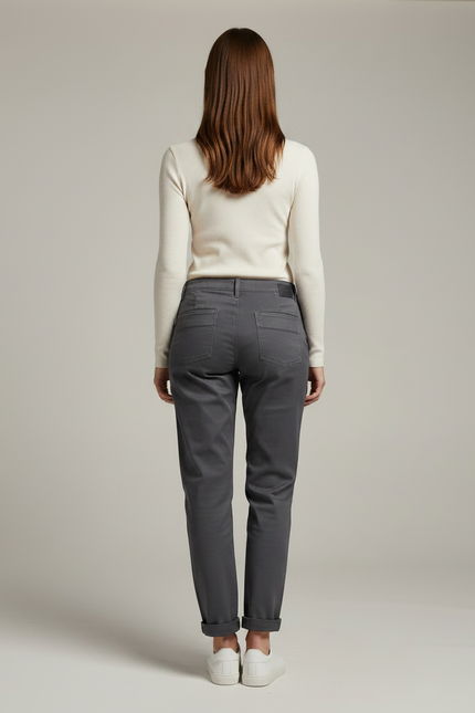 Pantalon Gris Coton Décontracté Droit Femme Confortable - Gabardine - vue 2