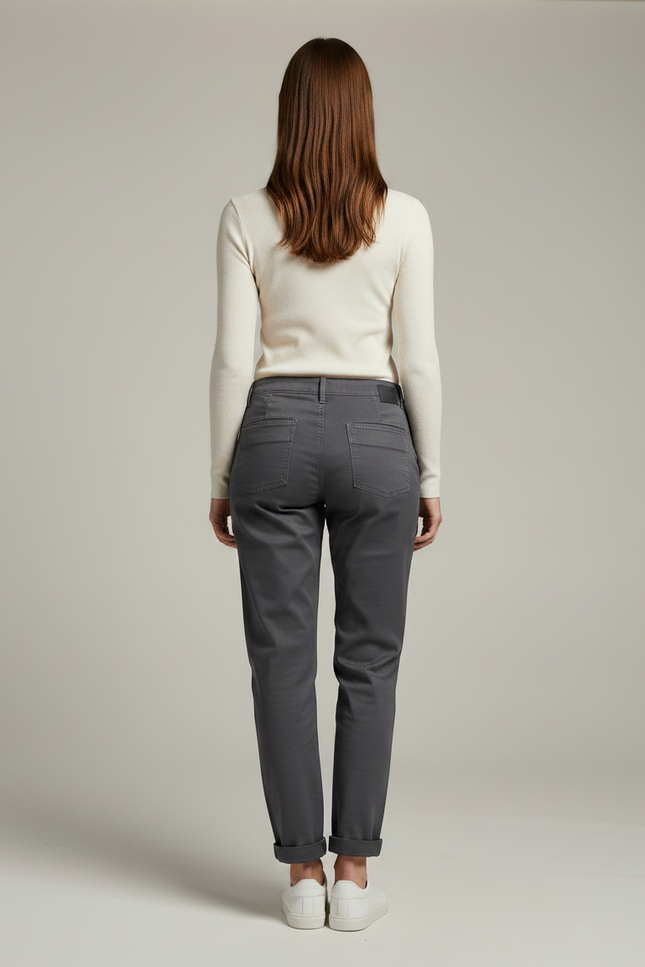 Pantalon Gris Coton Décontracté Droit Femme Confortable - Gabardine - vue 2
