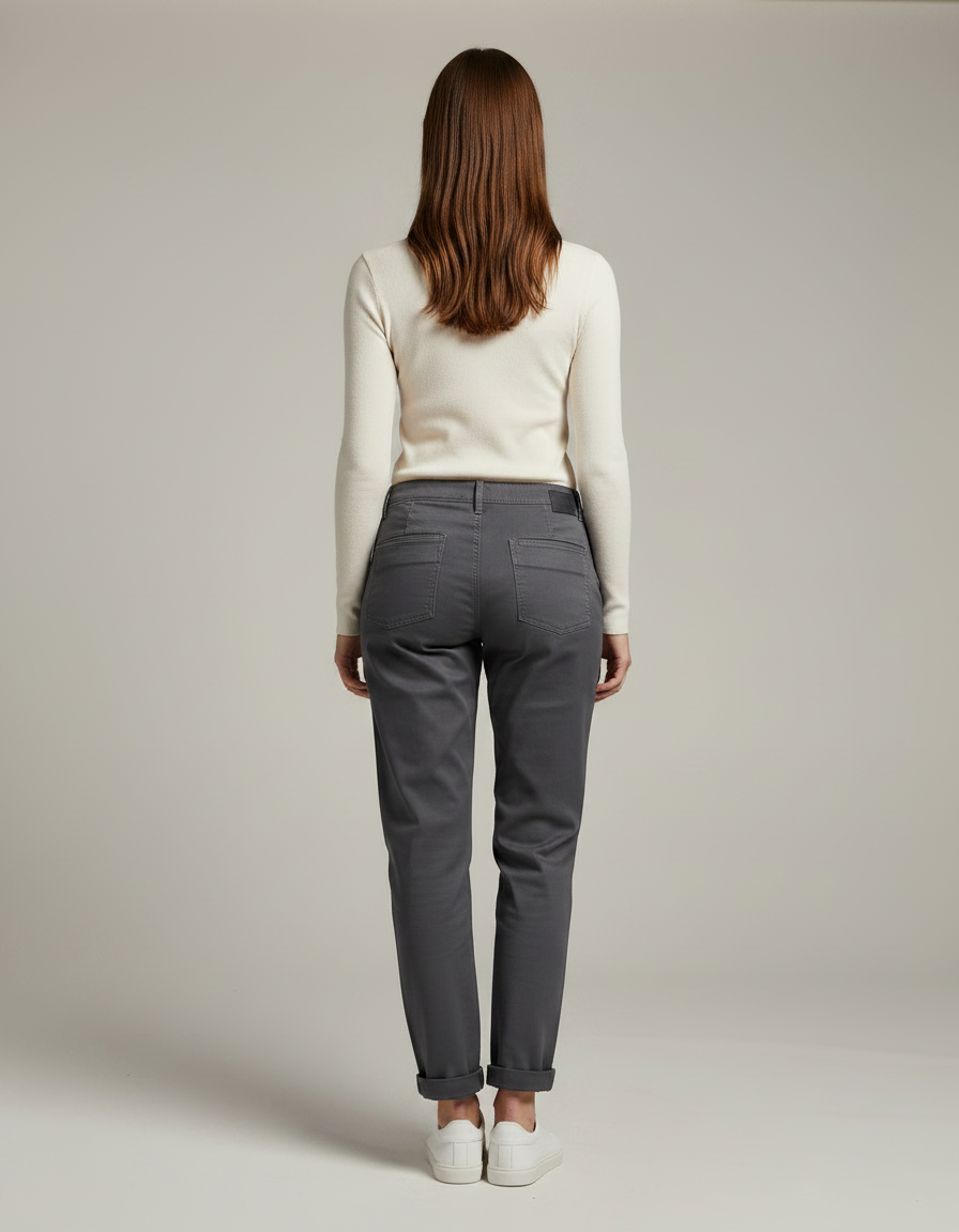 Pantalon Gris Coton Décontracté Droit Femme Confortable - Gabardine - vue 2