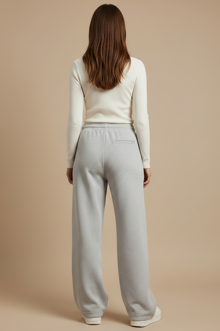 Pantalon Gris Large Molletonné Confortable Décontracté - vue 2