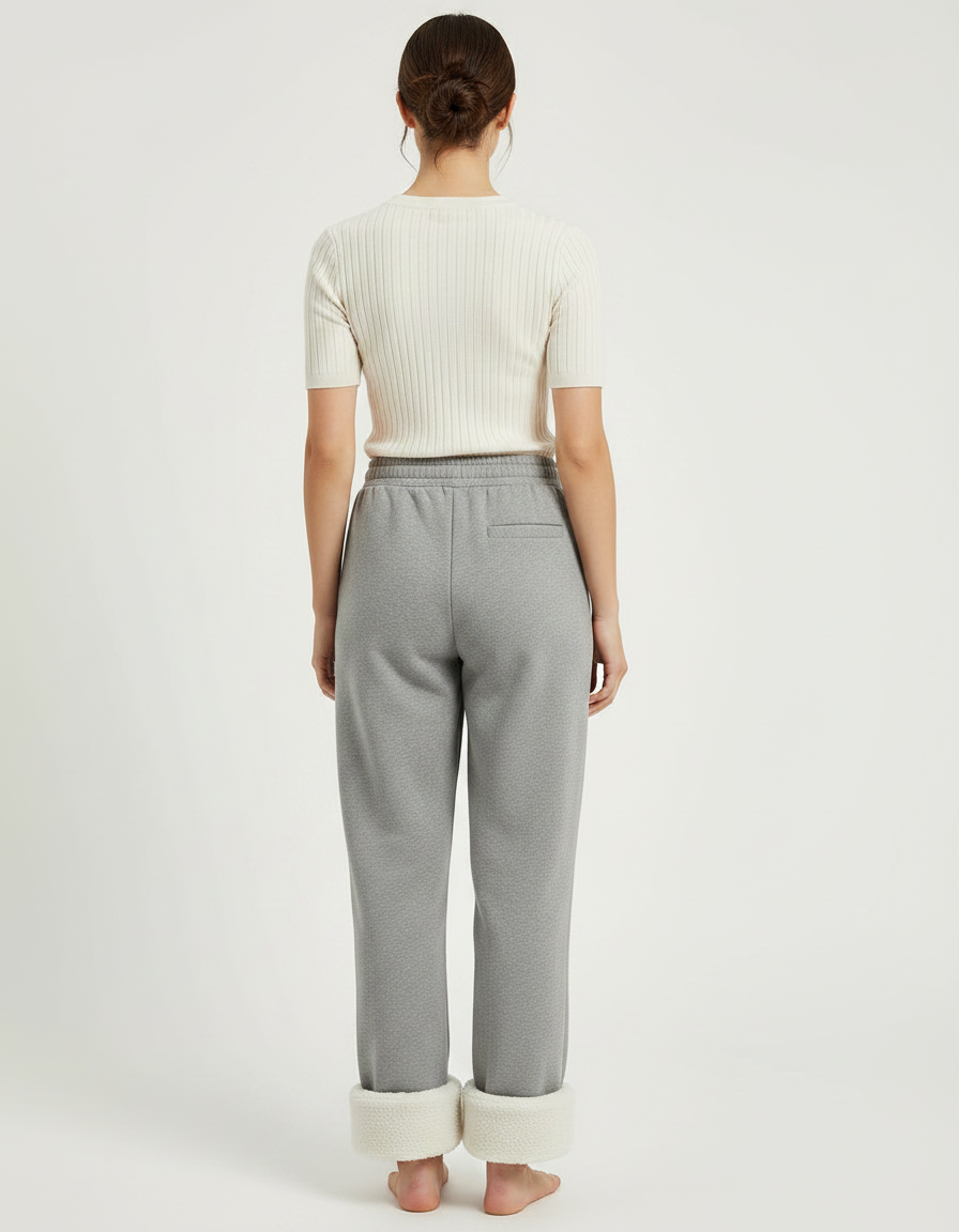 Pantalon Gris Molletonné Doublé Sherpa Femme Confortable - vue 2