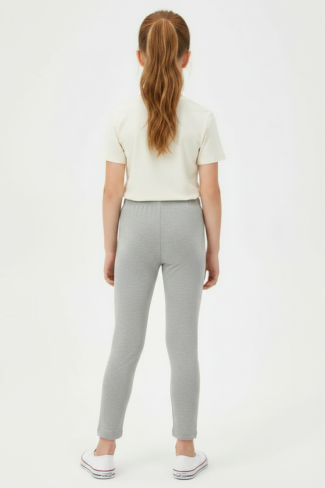 Pantalon Gris Legging Fille Coton Stretch Uni - vue 2