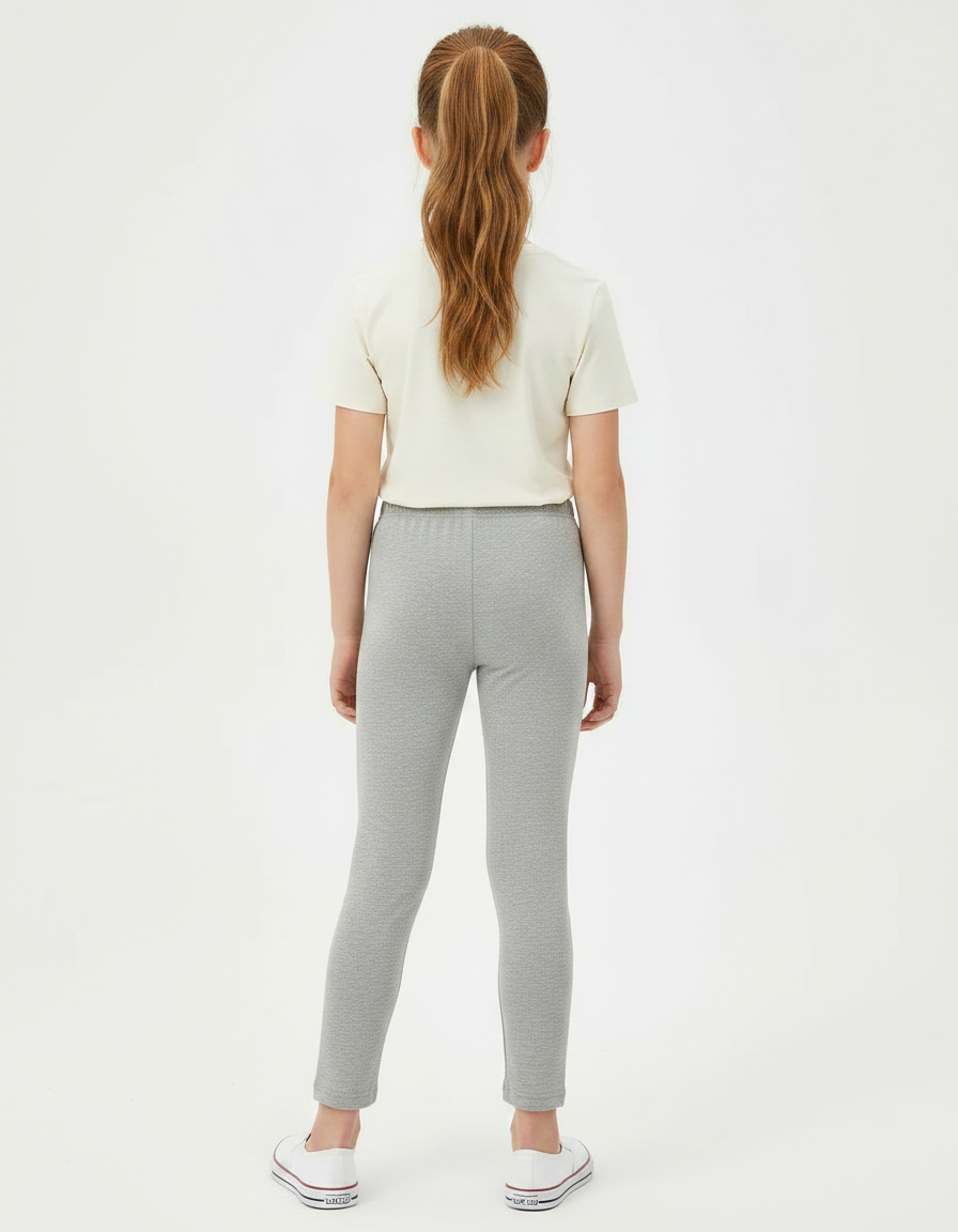 Pantalon Gris Legging Fille Coton Stretch Uni - vue 2