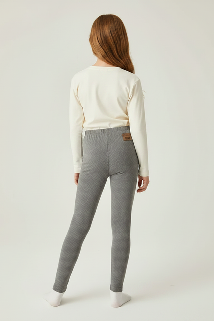 Pantalon Gris Fille Coton Motif Discret Slim - Maille - vue 2