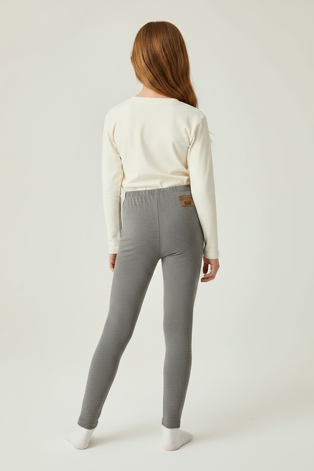 Pantalon Gris Fille Coton Motif Discret Slim - Maille - vue 2