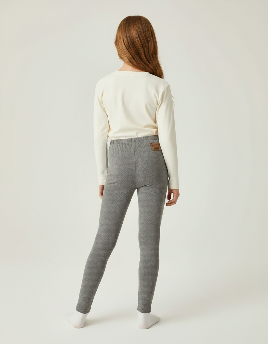 Pantalon Gris Fille Coton Motif Discret Slim - Maille - vue 2