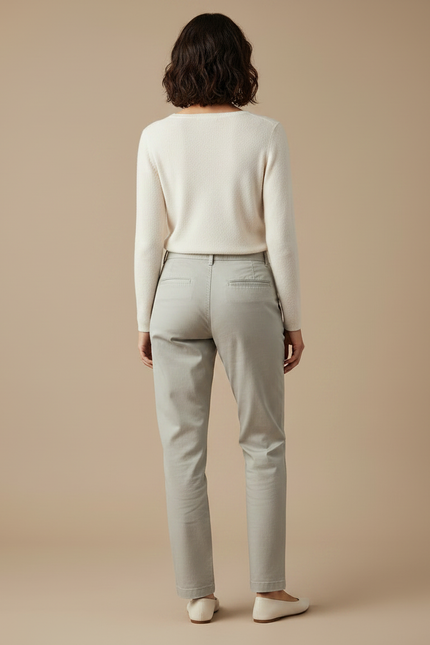 Pantalon Gris Coton Droit Décontracté Femme Élégant - vue 2
