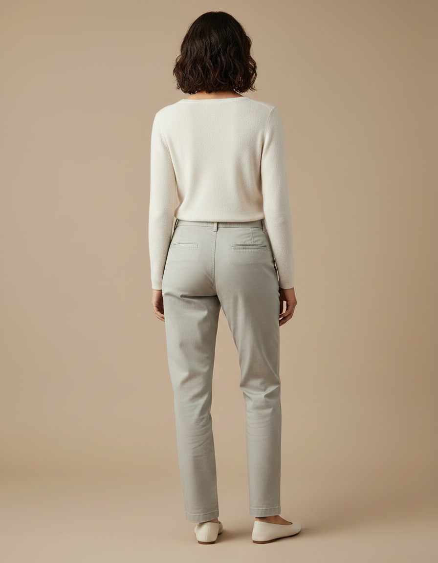 Pantalon Gris Coton Droit Décontracté Femme Élégant - vue 2