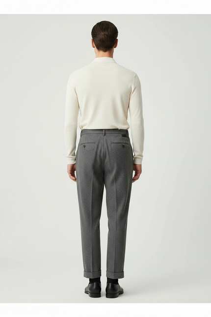 Pantalon Gris Plissé Ample Décontracté Chevron Homme - Tweed - vue 2