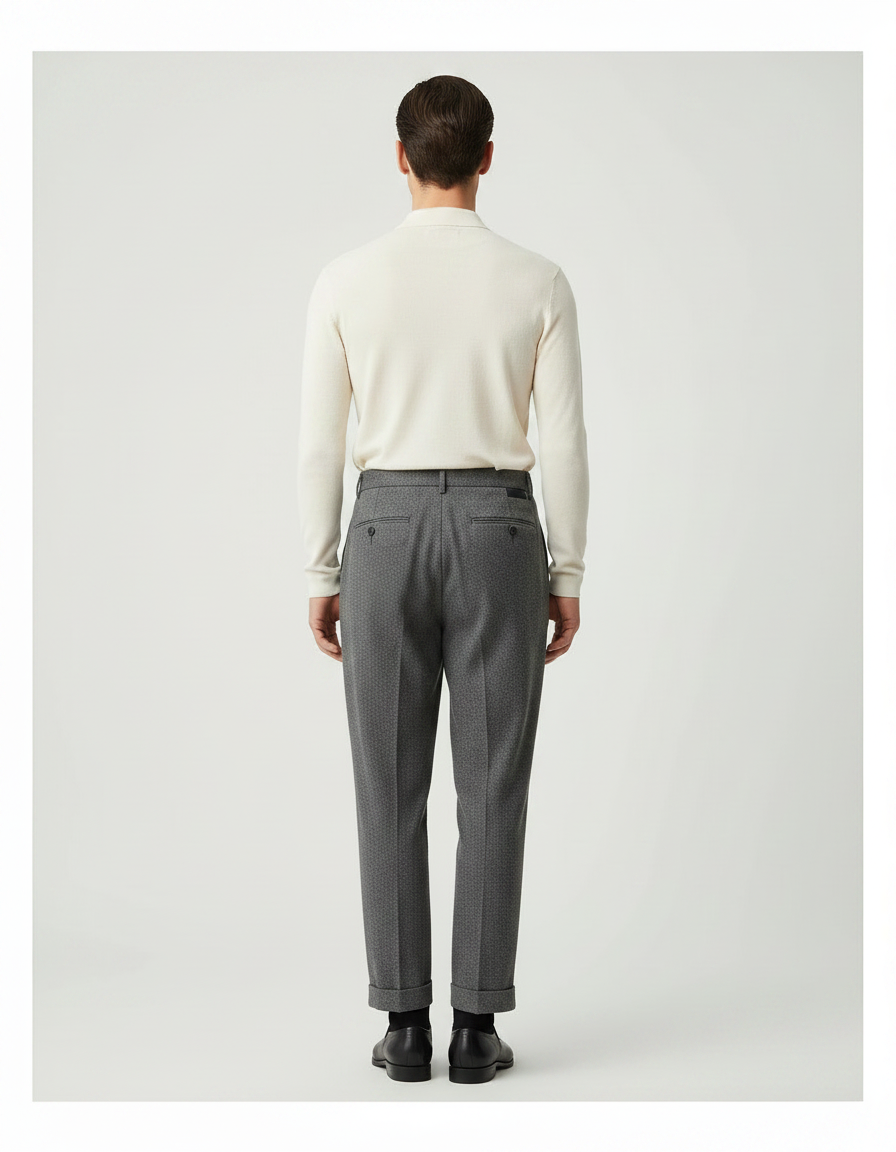Pantalon Gris Plissé Ample Décontracté Chevron Homme - Tweed - vue 2