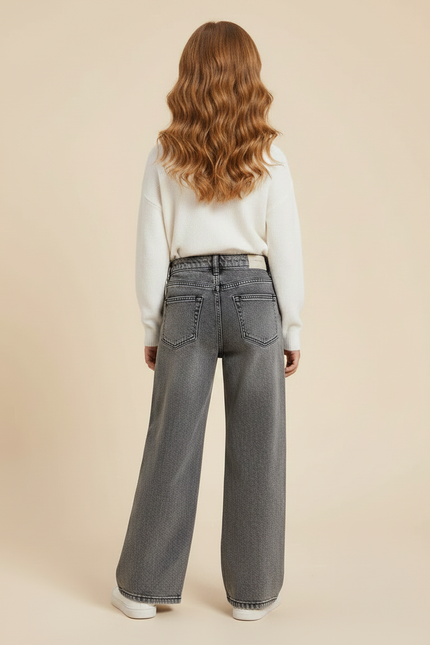 Pantalon Gris Large Denim Fille Décontracté Ample - Jean - vue 2