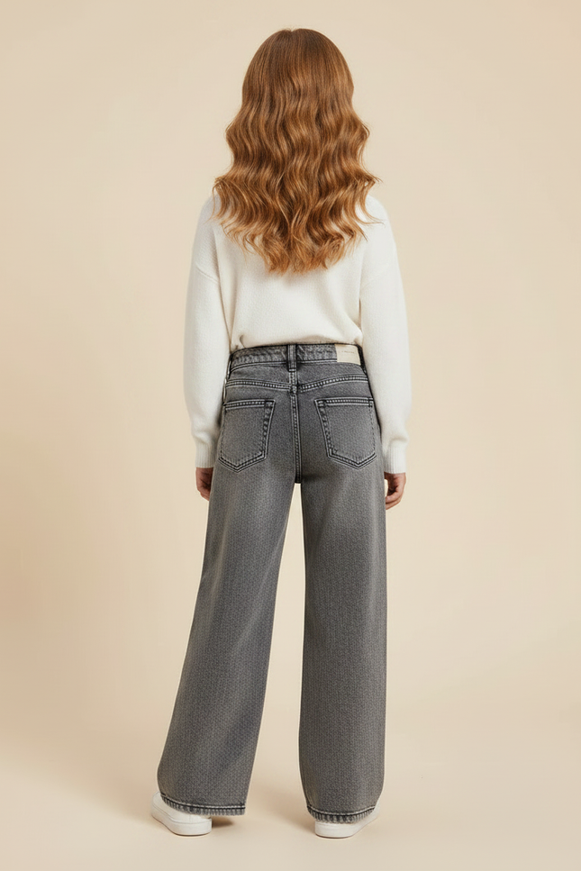 Pantalon Gris Large Denim Fille Décontracté Ample - Jean - vue 2