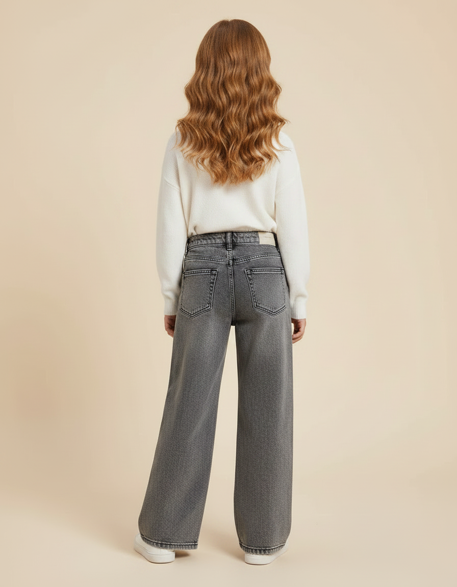 Pantalon Gris Large Denim Fille Décontracté Ample - Jean - vue 2