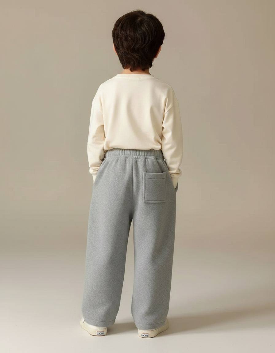 Pantalon Gris Molletonné Enfant Ample Décontracté - vue 2