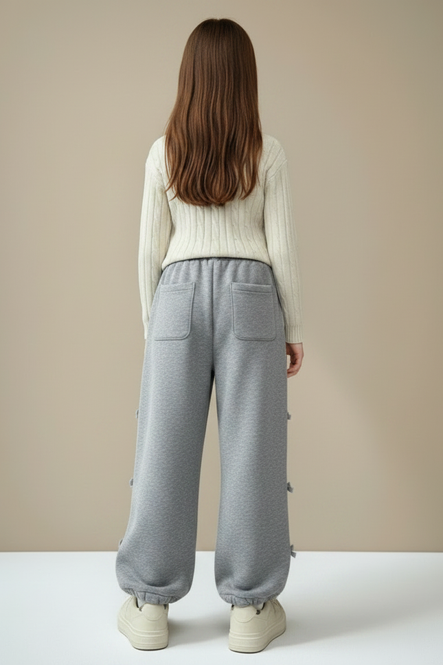 Pantalon Gris Large Décontracté Nœuds Fille Sport - Molleton - vue 2