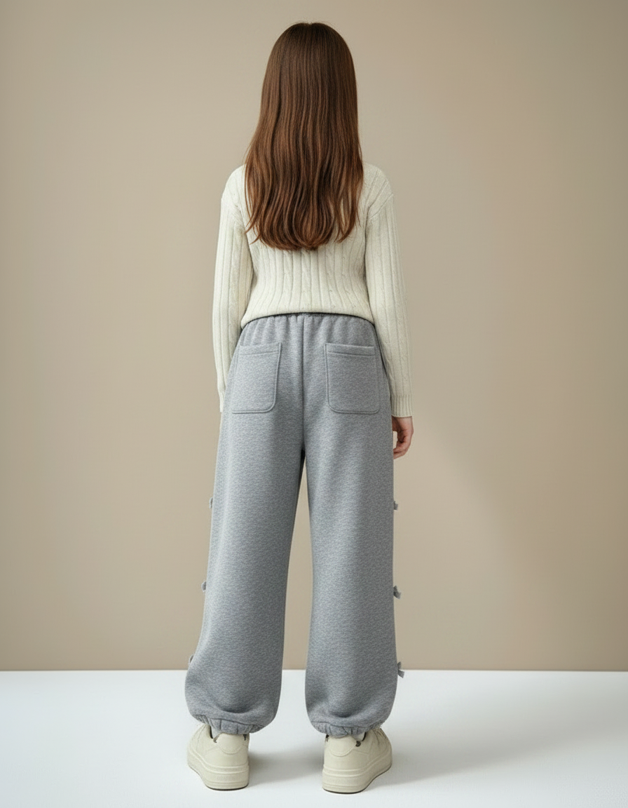 Pantalon Gris Large Décontracté Nœuds Fille Sport - Molleton - vue 2