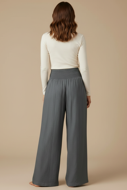 Pantalon Gris Ample Fluide Taille Haute Plissé - Viscose - vue 2