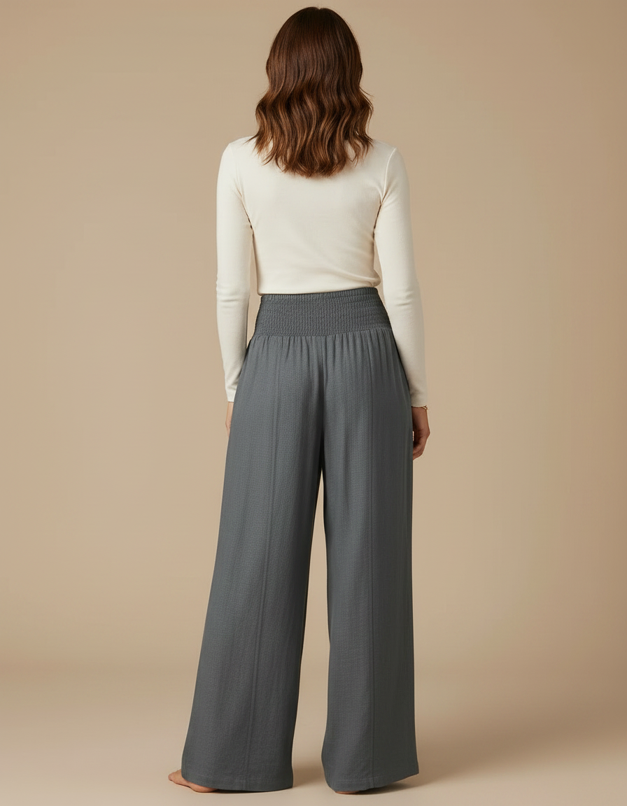 Pantalon Gris Ample Fluide Taille Haute Plissé - Viscose - vue 2