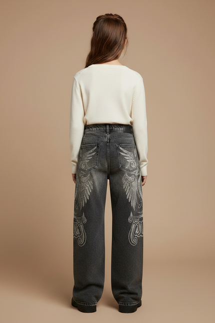 Pantalon Gris Baggy Imprimé Gothique Unisexe - Jean - vue 2