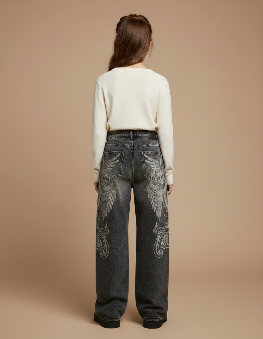 Pantalon Gris Baggy Imprimé Gothique Unisexe - Jean - vue 2