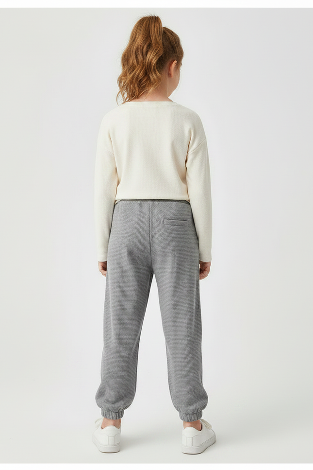 Pantalon Gris Waffle Confortable Ample Fille - Maille - vue 2
