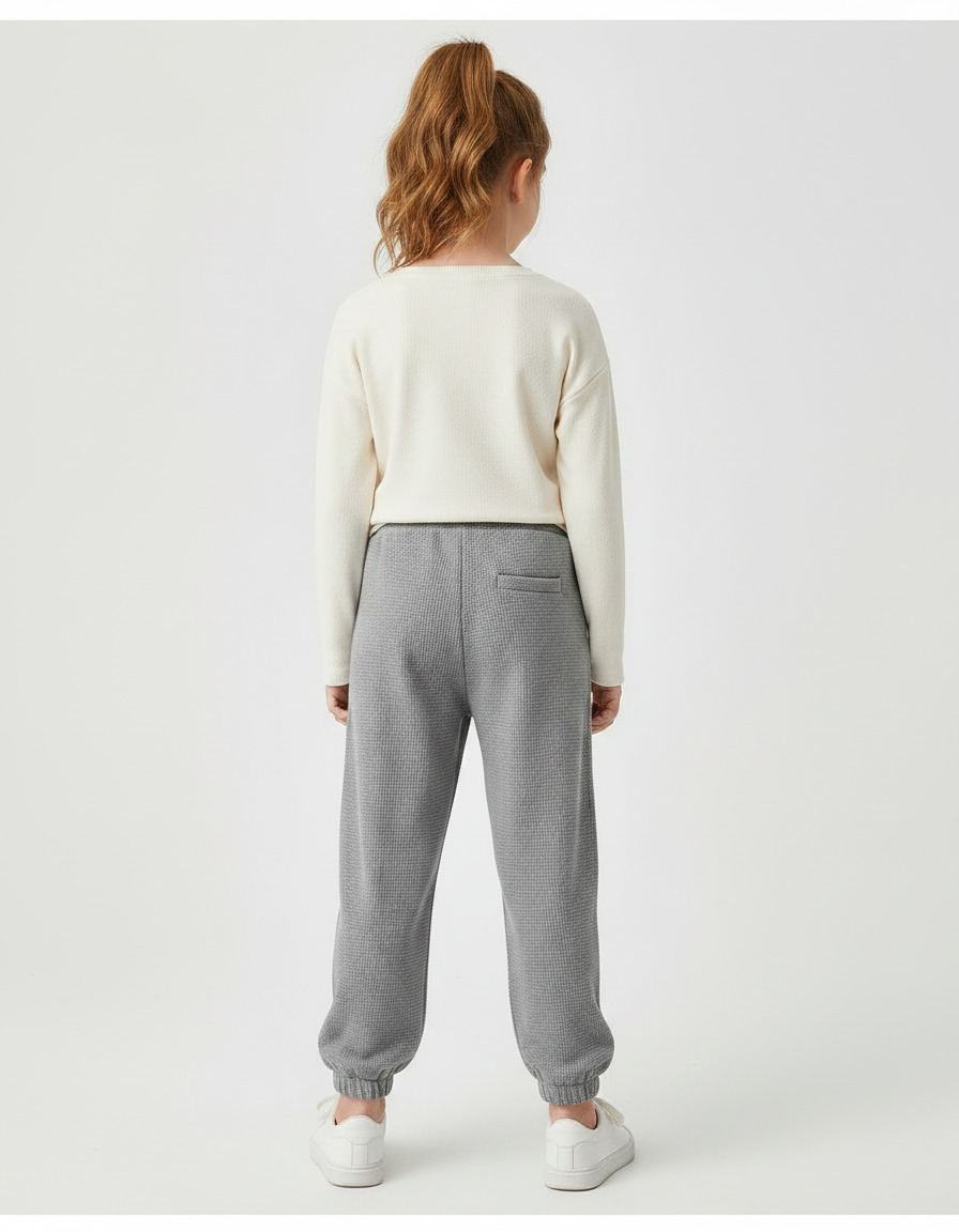 Pantalon Gris Waffle Confortable Ample Fille - Maille - vue 2