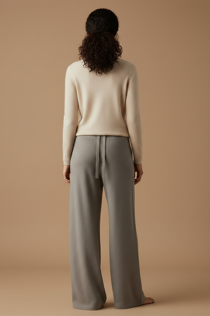 Pantalon Gris Tricoté Large Cordon Confortable Femme - Maille - vue 2