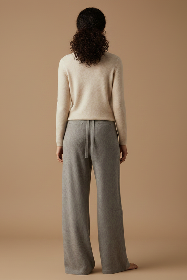 Pantalon Gris Tricoté Large Cordon Confortable Femme - Maille - vue 2
