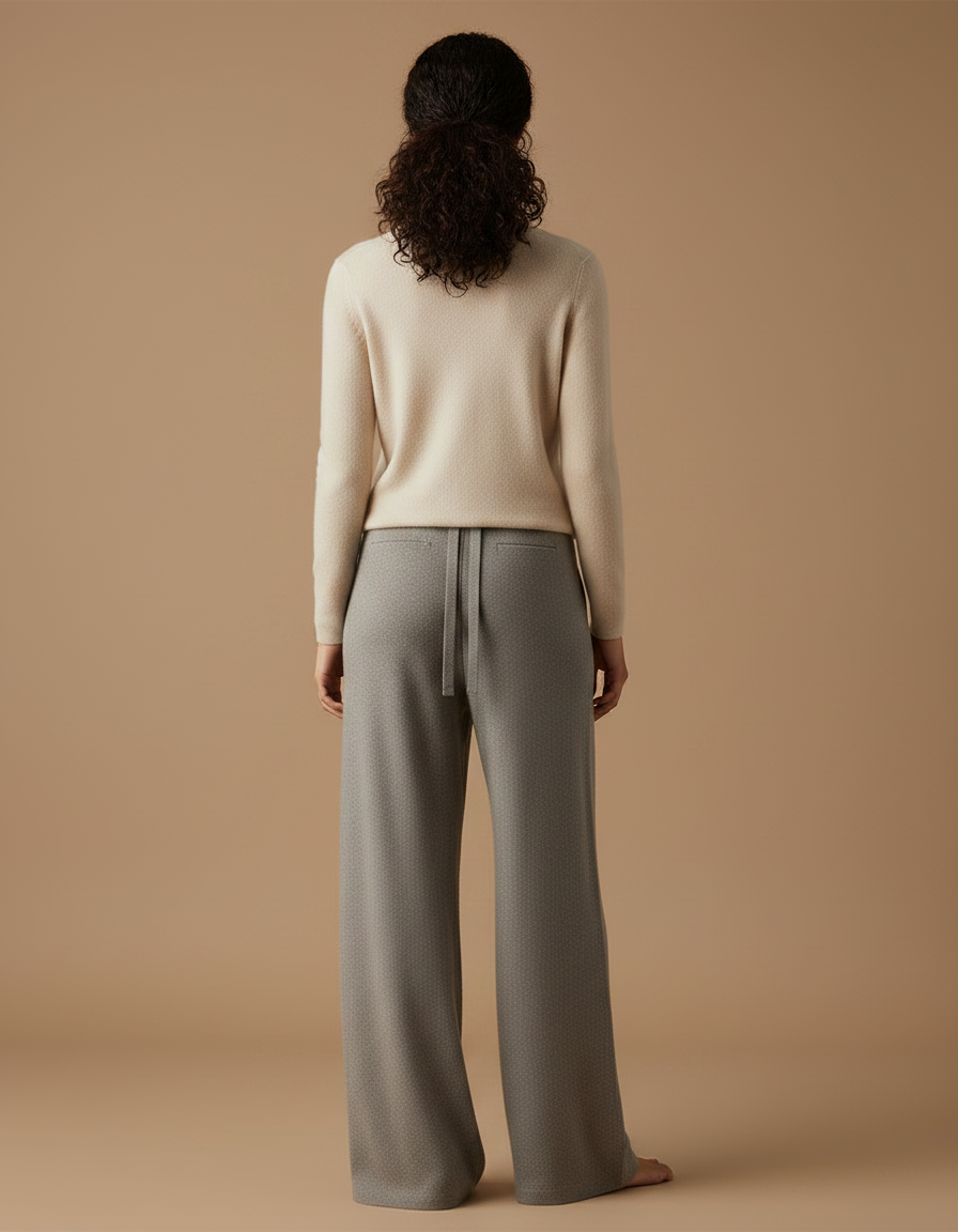 Pantalon Gris Tricoté Large Cordon Confortable Femme - Maille - vue 2