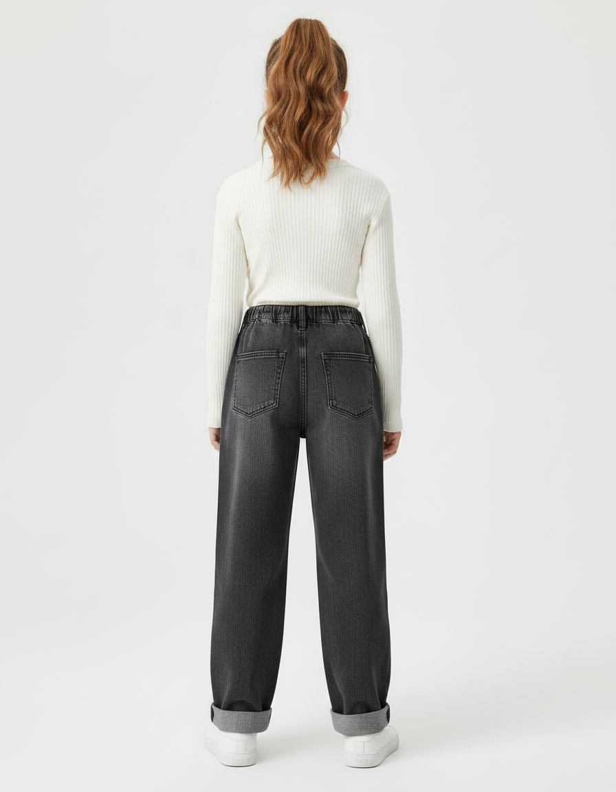 Pantalon Gris Large Denim Décontracté Enfant Fille - Jean - vue 2