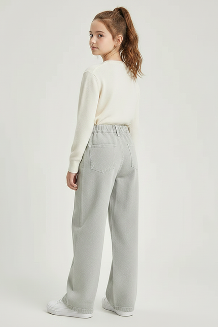 Pantalon Gris Large Denim Fille Décontracté - Jean - vue 2