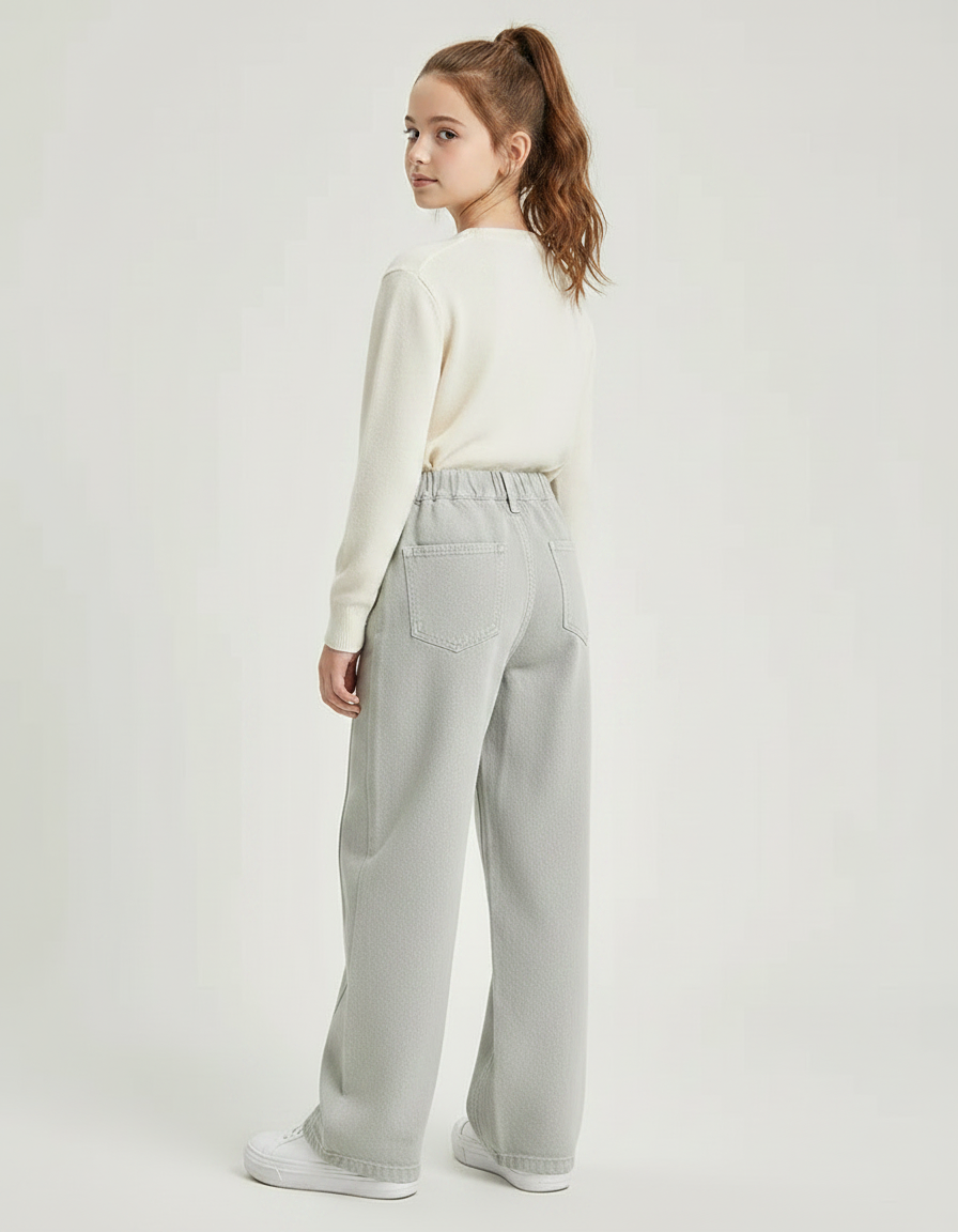 Pantalon Gris Large Denim Fille Décontracté - Jean - vue 2