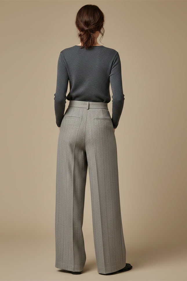 Pantalon Gris Laine Plissé Ample Femme Rétro - vue 2