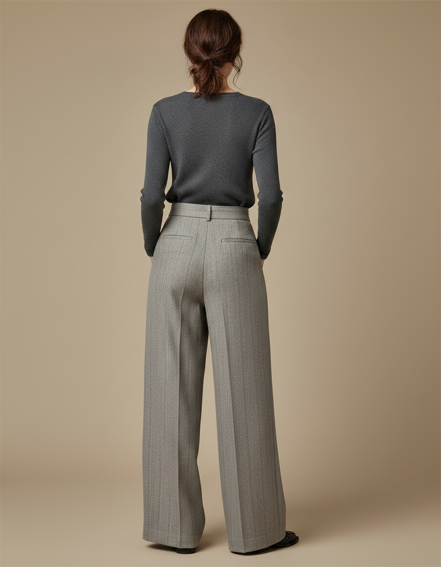 Pantalon Gris Laine Plissé Ample Femme Rétro - vue 2
