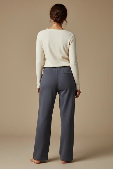 Pantalon Gris Droit Cordon Molletonné Confortable Femme - vue 2