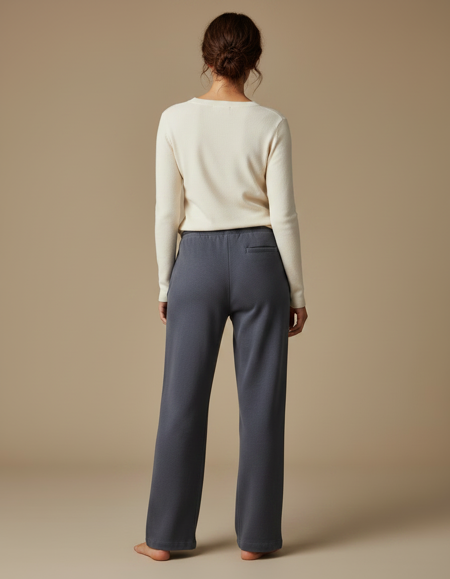 Pantalon Gris Droit Cordon Molletonné Confortable Femme - vue 2