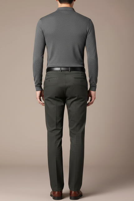Pantalon Gris Droit Formel Homme Élégant Classique - Kaki Gabardine - vue 2