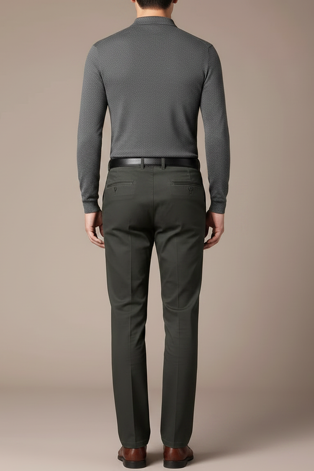 Pantalon Gris Droit Formel Homme Élégant Classique - Kaki Gabardine - vue 2