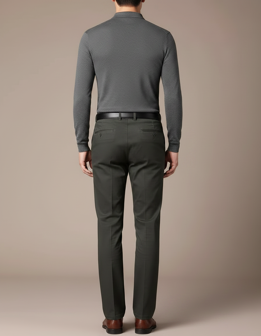 Pantalon Gris Droit Formel Homme Élégant Classique - Kaki Gabardine - vue 2