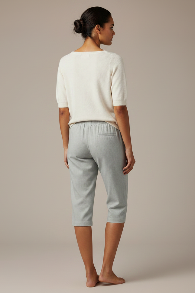 Pantalon Gris Capri Coton Lin Taille Élastique - vue 2