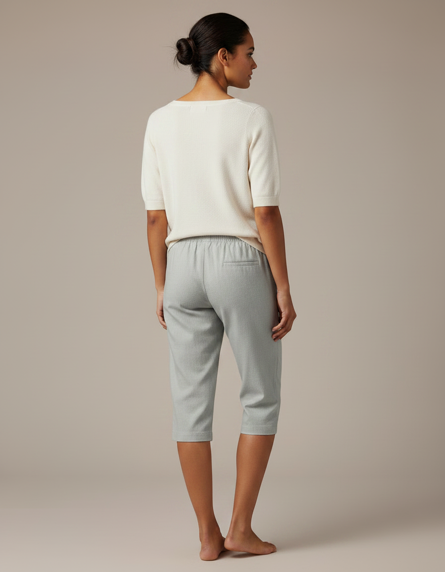 Pantalon Gris Capri Coton Lin Taille Élastique - vue 2