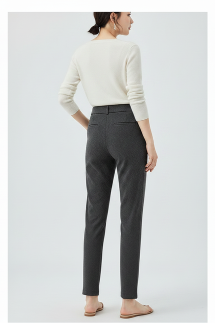 Pantalon Gris Texturé Plissé Slim Élégant Femme - Maille - vue 2
