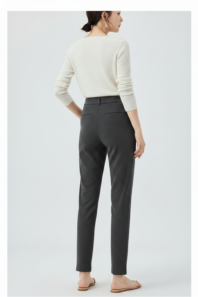 Pantalon Gris Texturé Plissé Slim Élégant Femme - Maille - vue 2