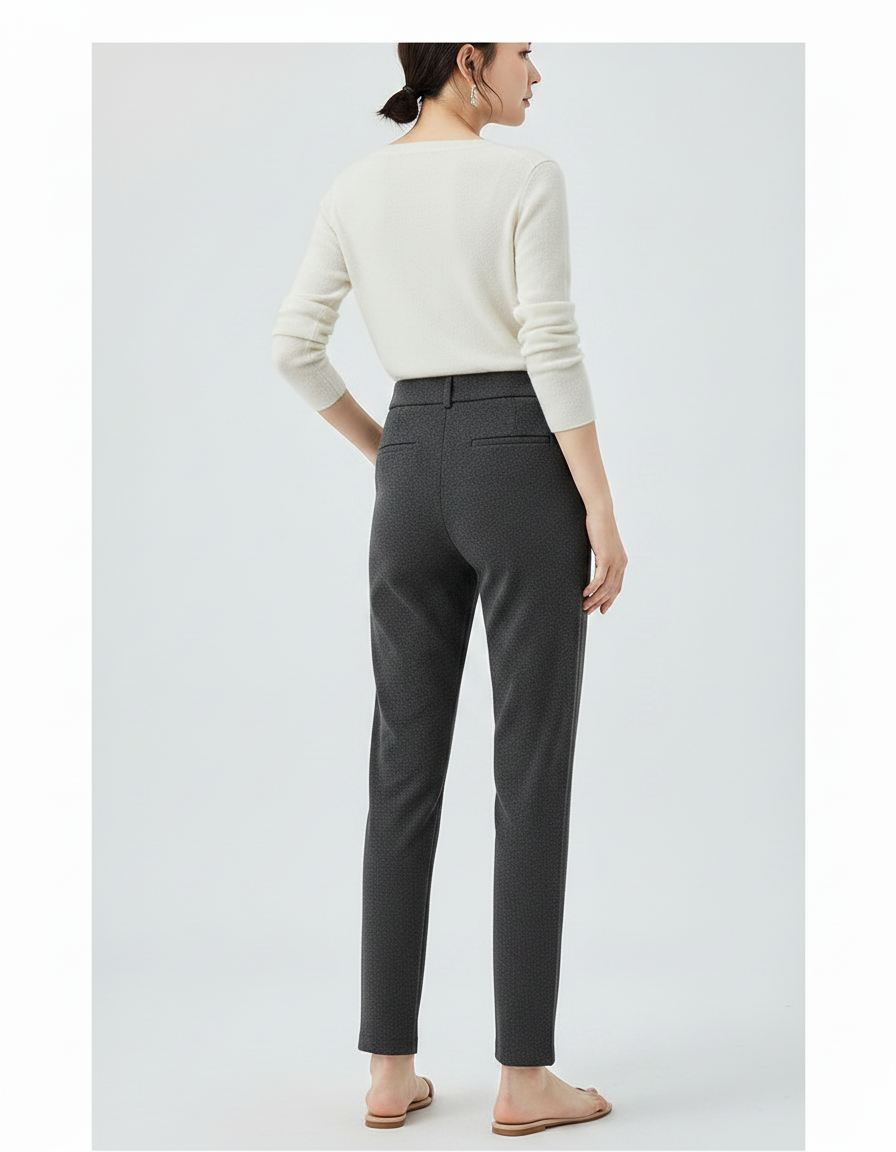 Pantalon Gris Texturé Plissé Slim Élégant Femme - Maille - vue 2