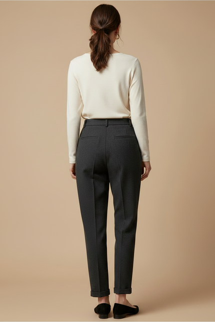 Pantalon Gris Droit Taille Haute Tweed Femme - vue 2