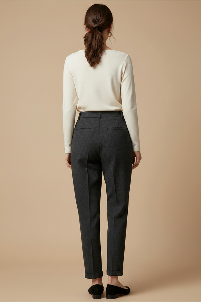 Pantalon Gris Droit Taille Haute Tweed Femme - vue 2