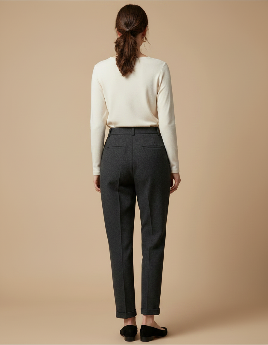 Pantalon Gris Droit Taille Haute Tweed Femme - vue 2